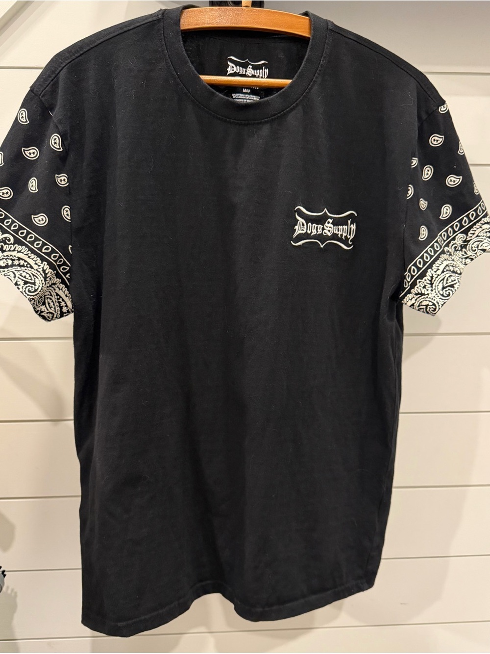 Dogg Supply by Snoop Dogg Mens Black Paisley Sleeve Varsity Crew T-Shirt M